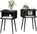 Black Nightstand Set of 2, Small Bed Side Table for Small Spaces, Mid Century Modern Nightstand End Table with Open Storage, Side Table for Bedroom Living Room, MLBZ20B-2
