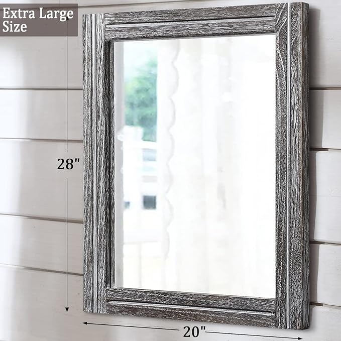 AAZZKANG Rustic Mirror Large Wood Framed Wall Mirrors 28"x20" Rectangle for Bedroom Bathroom Farmhouse Living Room Home Entryway Hanging