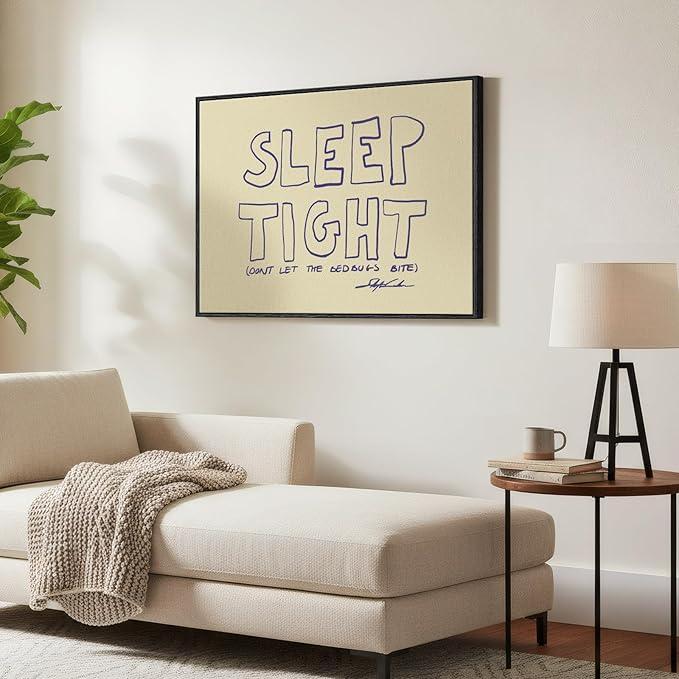 Framed Bedroom Beige Wall Art for Wall Decor, Large Sleep Tight Typography Artwork for Walls, Funny Quote Nursery Kid’s Room Guest Room Hallway Canvas Print Wall Decor, 24x36 Inch