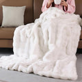 Cream Beige Faux Fur Throw Blanket for Couch, Double-Sided Bubble Textured Plush Blanket with Soft Flannel Back, Decorative Throw for Sofa or Bed, Machine Washable, 60 x 80, 860 GSM