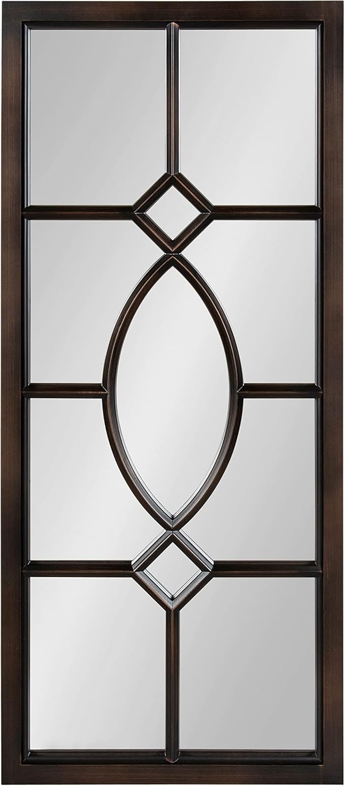 Kate and Laurel Cassat Window Wall Accent Mirror, 13" x 30", Dark Bronze, Rustic Windowpane Inspired Wall Decor