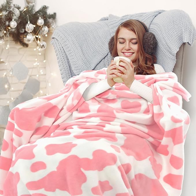 Soft Blankets Queen Size, Extra Large Plush Full Size Pink Fleece Throw Blanket for Bed, Cute Cozy Pink Dorm Bedroom Decor for Women & Girls, Lightweight, All Seasons 90" x 90"