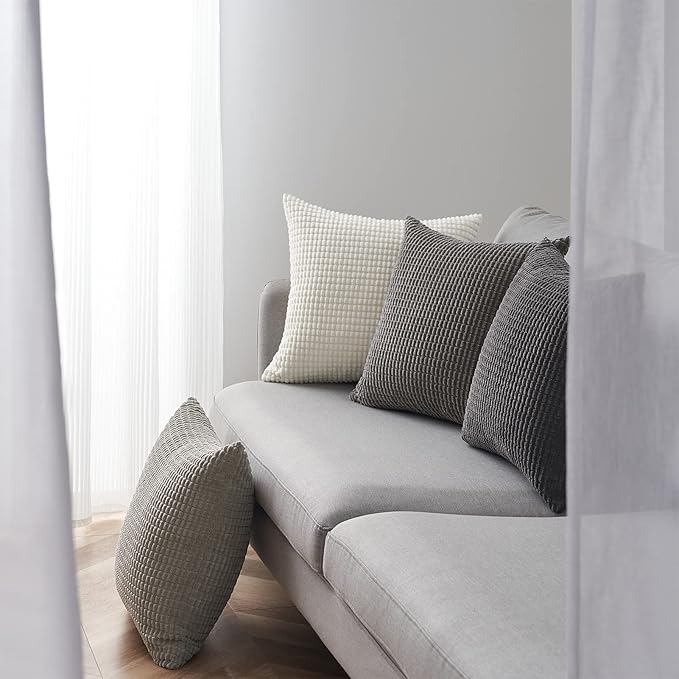 Topfinel 4 Packs Grey Decorative Throw Pillow Covers 16x16 Inch for Living Room Couch Bed Sofa, Boho Western Farmhouse Home Decor, Square Soft Moss Corduroy Fall Cushion Case 40x40 cm