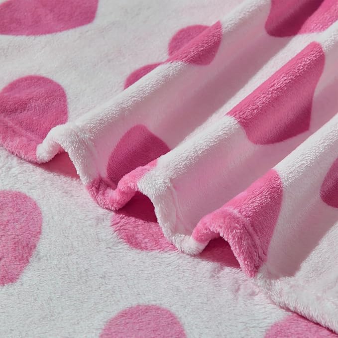 FY FIBER HOUSE Heart Flannel Throw Blanket Soft Cozy Blankets for Lover Gifts All Season Use, 50x60 Inches, Hot Pink