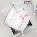 Christian Gifts Jewelry Valet Tray for Women, Coquette Pink Bow Bible Verse PU Leather Catchall Beside Caddy Nightstand Organizer Tray for Jewelry Rings Watches and Accessories, 7.87x7.87in