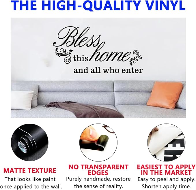 Living Room Quotes Wall Stickers: Family Bedroom Inspirational Home Vinyl Art Wall Stickers - Kitchen Door Wall Decor - Bless This Home 28.6" X 15"