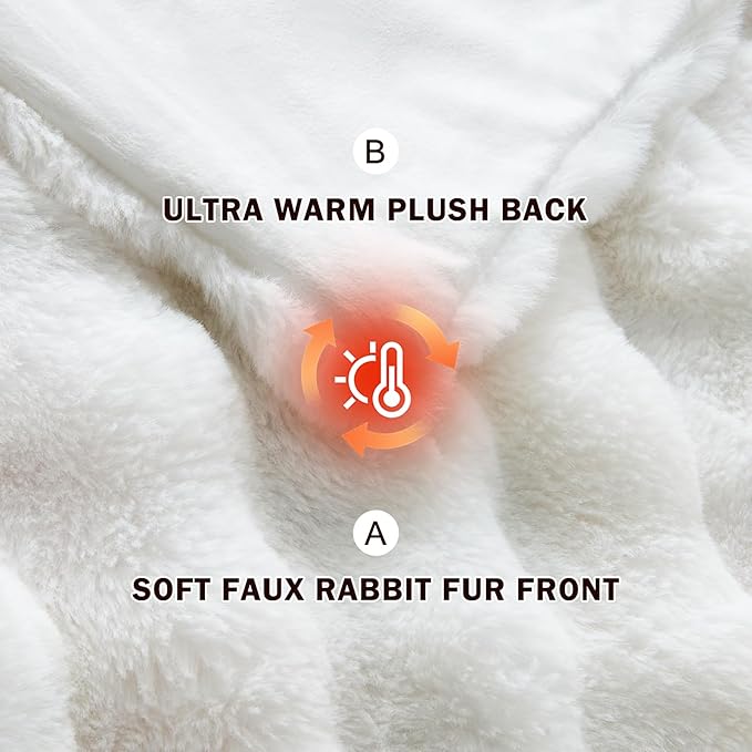 EMME Faux Fur Throw Blanket White - Big Bubble Rabbit Cozy Blanket for Couch, Small Fluffy Fuzzy Cozy Blanket, Thick Furry Plush Shaggy Blankets, 650GSM, 50x60 Inches