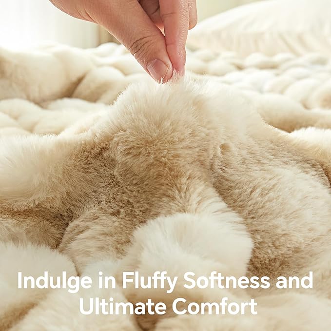 BEDELITE Faux Fur Throw Blanket for Couch, Decorative Tie-Dye Khaki Plush Bubble Blanket - Super Soft & Cozy Fluffy Faux Rabbit Fur Blanket for Women Gift, 60x80 Inches