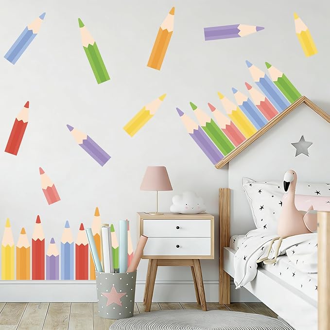 Colored Pencils Wall Decals - 9 Sheets 27 Pcs Colorful Pencil Wall Stickers Peel and Stick Classroom Wall Decor for Back to School Preschool Playroom Nursery