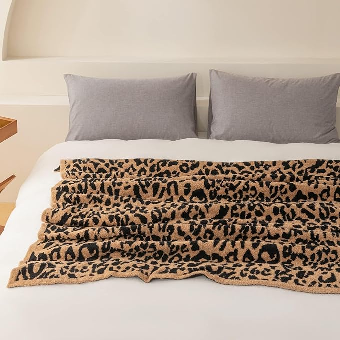 MH MYLUNE HOME Micro Plush Microfiber Polyester Blanket (71x78 inch, Brown) Ultra Soft & Warm Reversible Leopard Pattern Blanket for Sofa Couch Bed, Extra Large