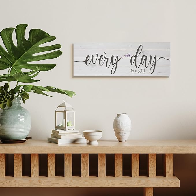 Every Day is a Gift Signs Wall Decor Inspirational Quotes Wall Plaques Family Home Framed Wall Art Vintage Farmhouse Canvas Prints Artwork for Bedroom Living Room Entryway Home Decoration 12x36 inch