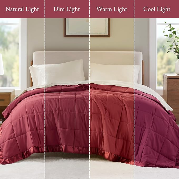 Madison Park Windom Down Alternative Blanket, Premium 3M Scotchgard Moisture Wicking Treatment, Lightweight and Soft Bed Cover For All Season, Full/Queen, Satin Trim, Burgundy