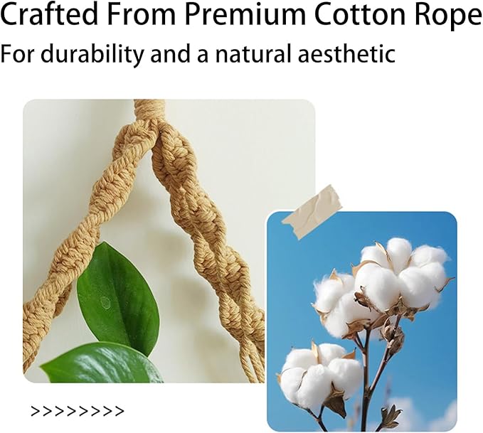 Boho Floating Shelves for Wall Decor with Macrame Leaf - No Drilling Wooden Wall Shelves, Natural Finish - Decorative Storage Shelf for Bedroom, Living Room (Green)