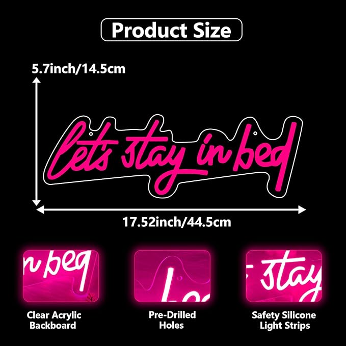 Let's Stay in Bed Neon Sign,Let's Stay in Bed Led Signs Wall Decor for Bedroom,Above Bed Wall Decor,Pink led Neon Sign for Family Couple Girls Bedroom Dedside Wall Decoration