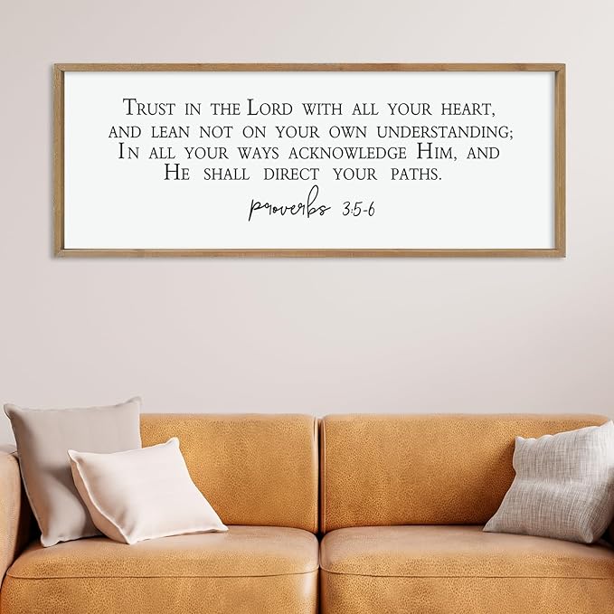 LuZhiQiang Christian Wall Decor Art Trust in the Lord With All Thine Heart Bible Verse Proverbs 3:5-6 Sign 40"×15" for Home Bedroom Church Scripture Large Wood Framed Hanging (Wood)
