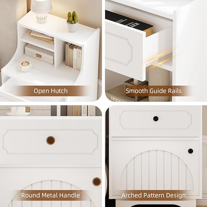 4ever2buy Modern Farmhouse Nightstand with Storage Hutch Engineered Wood Bedside Table with Drawer 30.31 inch Tall Night Stand End Table for Bedroom White