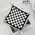 Black and White Checkered Jewelry Valet Tray for Men, Checkered PU Leather Catchall Beside Caddy Nightstand Organizer Tray for Jewelry Rings Watches and Accessories, 7.87x7.87in
