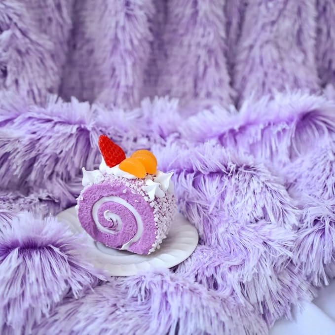 Plush Super Soft Blanket Bedding Sofa Cover Furry Fuzzy Fur Warm Throw Qulit Cozy Couch Blanket for Winter (51"x63",Violet and White)