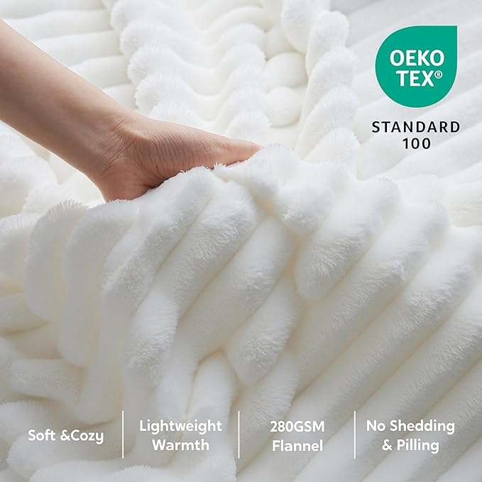 Joiedomi White King Size Blanket for Bed, Soft & Warm White Fleece Blankets Gifts for Women Men Mom, Cozy Cute Soft Cream White Throw 108x90 Inches