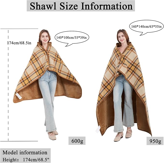 forestfish Fleece Wearable Blanket, Plaid Lap Blanket Comfy Poncho Throw with Buttons for Bed Sofa Office, Yellow