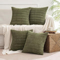 MIULEE Pack of 4 Olive Green Corduroy Decorative Throw Pillow Covers 20x20 Inch Soft Boho Striped Pillow Covers Modern Farmhouse Home Decor for Sofa Living Room Couch Bed