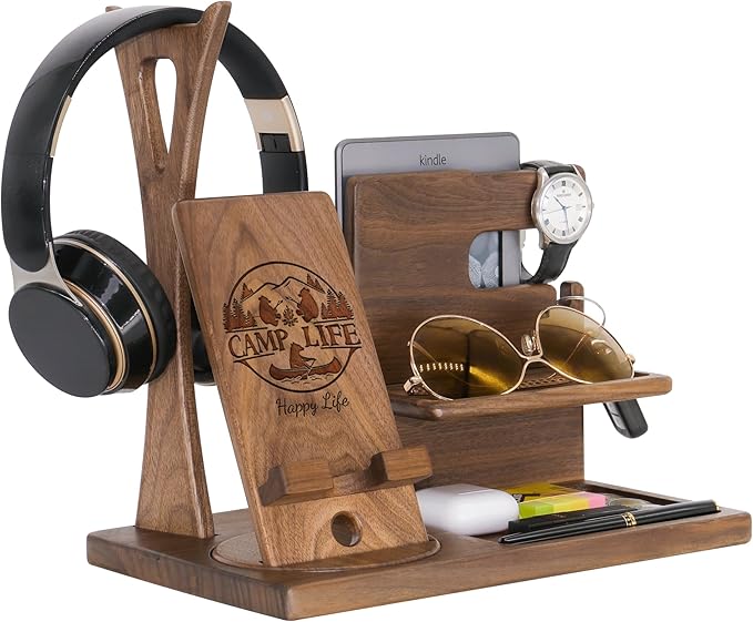 Personalized Headphone Organizer for Camping - Unique Desk Organizer Gift Ideas for Camper to Keep All Personal Items Organized with Style & Space Neat on Birthday, Xmas, Anniversary, Thanksgiving