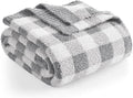 Snuggle Sac Checkered Throw Blanket for Couch, Super Soft, Cozy Warm Knit Decorative Blankets, Reversible Plaid Fluffy Throws for Sofa, Bed, Plaid Grey, 50x60 Inches