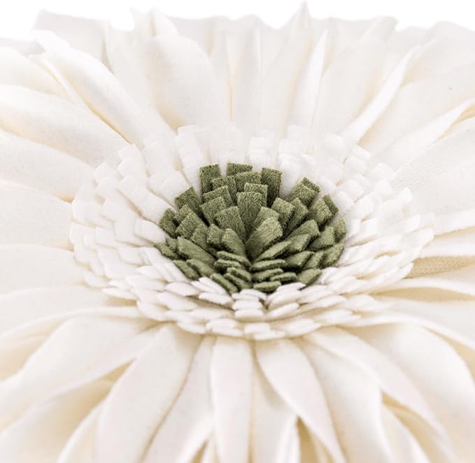 OiseauVoler 3D Sunflower Handmade Throw Pillow Covers Decorative Floral Pillowcases Cushion Covers for Couch Living Room Home Decor Creamy White 18x18 Inches