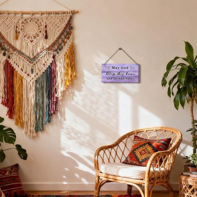 Christian Home Decor God Bless This Home Sign - Blessed Signs Entry Way Wall Decor, Christian Housewarming Gifts, Front Door Decorations, May God Bless This House and All Who Enter Sign 6x12 Inch