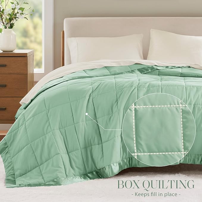 Madison Park Windom Down Alternative Blanket, Premium 3M Scotchgard Moisture Wicking Treatment, Lightweight and Soft Bed Cover For All Season, Satin Trim, Seafoam King