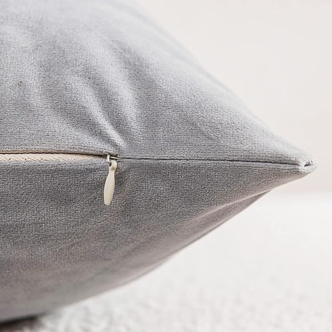 DEZENE Lumbar Pillow Covers 12x20 Light-Grey: Pack of 2 Cozy Soft Velvet Rectangular Modern Luxury Decorative Throw Pillow Cases for Sofa Couch Living Room Bed Home Decor