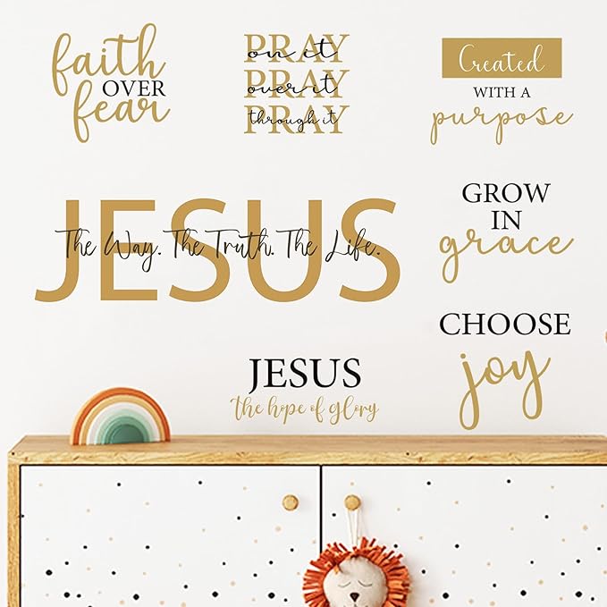 BBTO Bible Verse Wall Stickers Inspirational Quote Wall Decals Religious Motivational Scripture Sticker Peel and Stick for Bedroom Living Room Office Bathroom(Faith Over Fear)