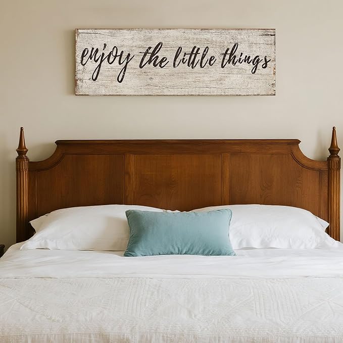 Large Quotes Wall Decor Enjoy the Little Things Sign Family Wall Signs Rustic Wood Pictures Canvas Prints for Living Room Bedroom Office Home Decoration, 12x36 Inch Framed