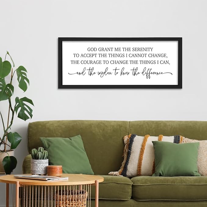 flowtorely Serenity Prayer Wall Decor 24"×10" God Grant Me Sign for Bedroom Bible Verse Scripture Large Christian Wood Framed Wall Hanging Art (Black)