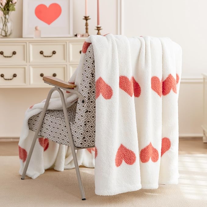 Amazon Basics Fleece Throw Blanket, Reversible Decorative Hearted Pattern for The Bed, Couch and Sofa, 60" W × 80" L, Red Heart