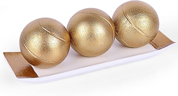 LCCCK Decorative Tray with Balls Set, White Gold Decor Orbs TV Stand, Coffee Table Centerpiece, Elegant Orbs Decorative Balls for Dining Kitchen Console Fireplace Decor Centro De Mesa De Comedor