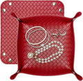 UnionBasic Small Valet Tray, Jewelry Tray for Rings Watches Earrings, Entryway Catchall Caddy for Coins Keys Change, Nightstand Bedside Valet Holder, Trays for Electronic Gadgets, Woven Red