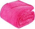Exclusivo Mezcla Fleece King Size Blanket for Bed, 90x104 Inches Soft Cozy Jacquard Flannel Blankets, Lightweight Fuzzy Plush Warm for Women, Hot Pink