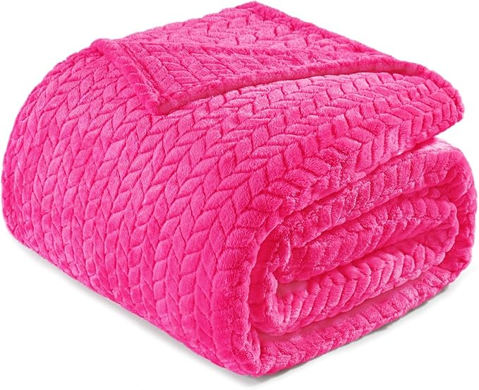 Exclusivo Mezcla Fleece King Size Blanket for Bed, 90x104 Inches Soft Cozy Jacquard Flannel Blankets, Lightweight Fuzzy Plush Warm for Women, Hot Pink