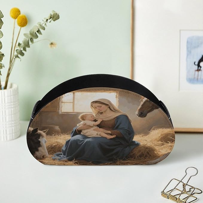 Virgin Mother Mary Remote Control Holder Organizer Box with 5 Compartment PU Leather Bedside Storage Caddy Remote Organizer for Controller Media Player Pen/Pencil Storage