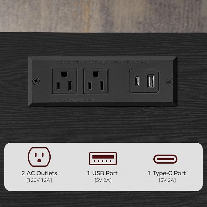Farmhouse Nightstand with Charging Station, Black Bedside Table with USB&Type-C Ports and Outlets, End Table with Storage, Night Stand for Bedroom, Black ETBK96E01
