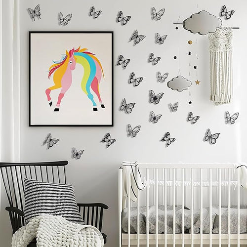 72pcs Black Butterfly Wall Stickers, 3D Butterflies Wall Decorations for Home, Room Bedroom Mural Decorations Removable Sticker