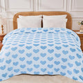 FY FIBER HOUSE Heart Flannel Queen Blanket Soft Cozy Blankets for Lover Gifts All Season Use, 90x90 Inches, Blue