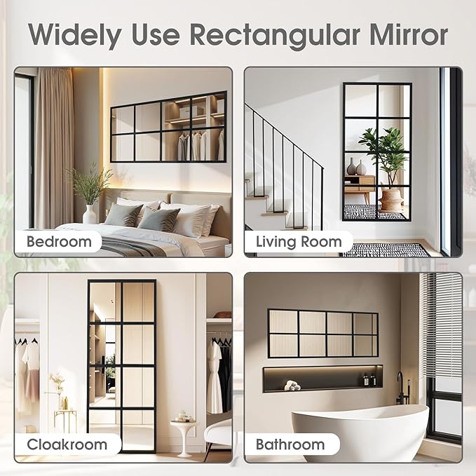 DUMOS Wall Mirror 24" x 36", Rectangle Window Pane Decorative Mirror, Metal Framed Wall Mounted Mirror for Bathroom, Bedroom, Entryway, 1 Pack