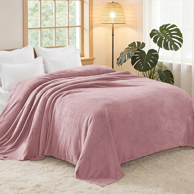 Exclusivo Mezcla Fleece Blanket Twin Size for Bed, Super Soft and Warm, All Season, Cozy, Plush, Lightweight, 60x80 Inches Dusty Pink