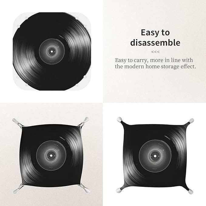 Single Black Vinyl Record Valet Tray Leather Desktop Storage Organizer Bedside For Keys Coin Candy Sundries