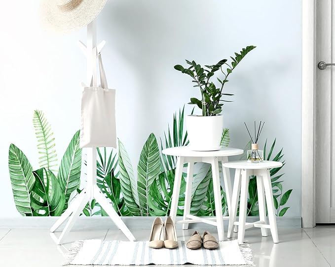 Hanging Plants Leaves Wall Decals Peel and Stick, Large Floral Flowers Wall Stickers, Removable Vine Home Decor Art for Bedroom Living Room Classroom Office