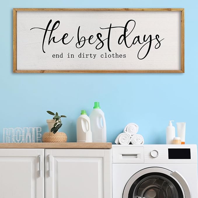 comurdyo Humorous Laundry Room Sign Wall Decor Inspirational Quote 32×12 Inch Motivational Quote for Washroom Rustic Farmhouse Large Funny Wall Hanging Art (Wood)