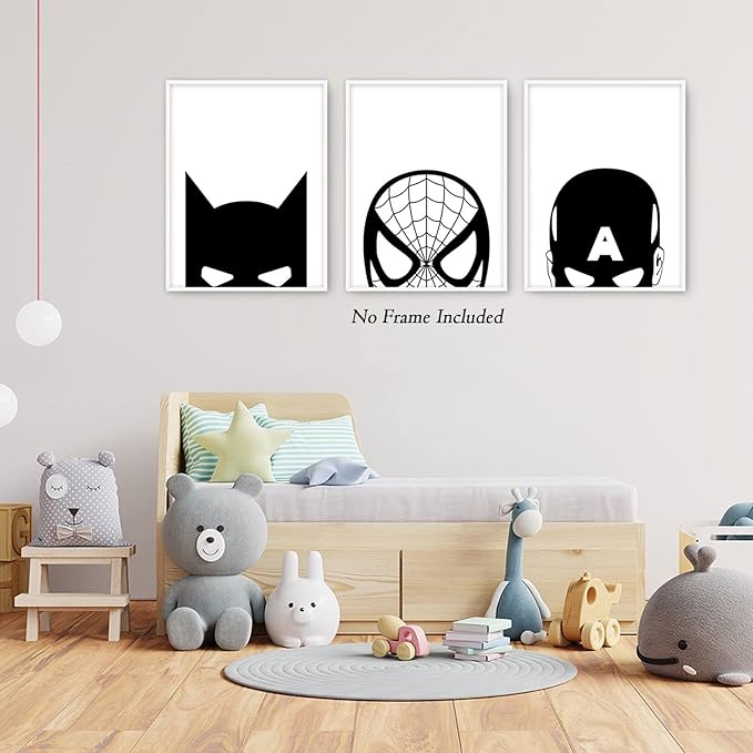 Pennclys Superhero Spiderman Canvas Wall Art Black and White Wall Art Superhero Posters Spiderman Pictures Painting Wall Decor Superhero Poster for Living Room Bedroom 16x24x3 Inch Unframed