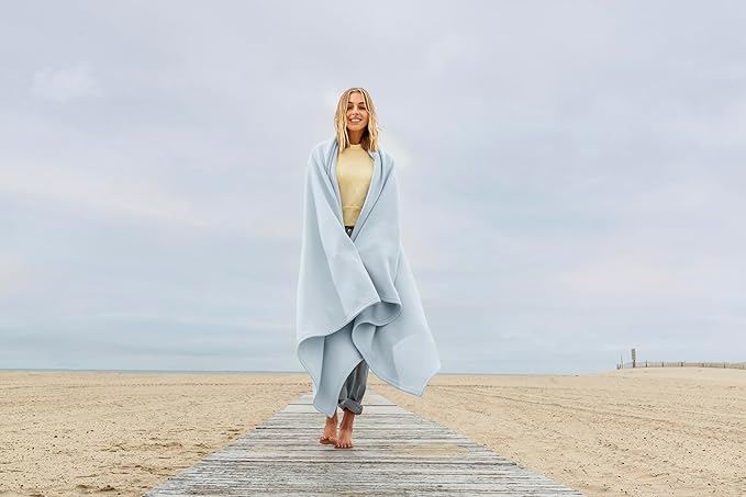 MV Sport Lightweight Sweatshirt Blanket Throw – Warm & Cozy, Breathable Oversized Fleece Knit, Couch, Bed, Travel, Cold Nights, and Outdoors – Soft Light Weight Blanket 54" x 84" Arctic Blue